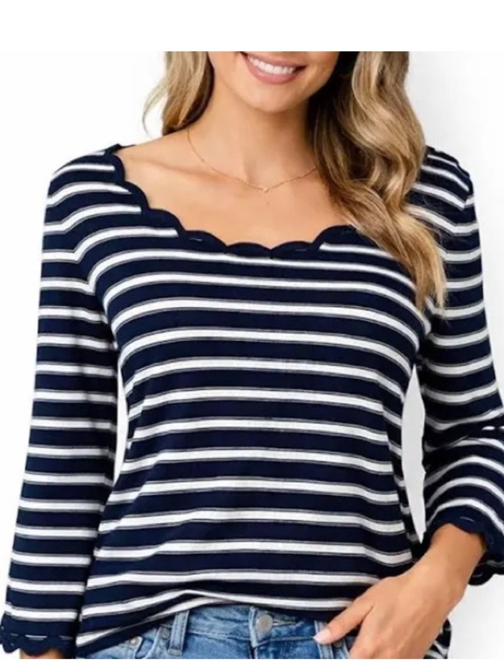 kate spade Navy and White Striped Scallop Neck Long-Sleeve Top 💙💙